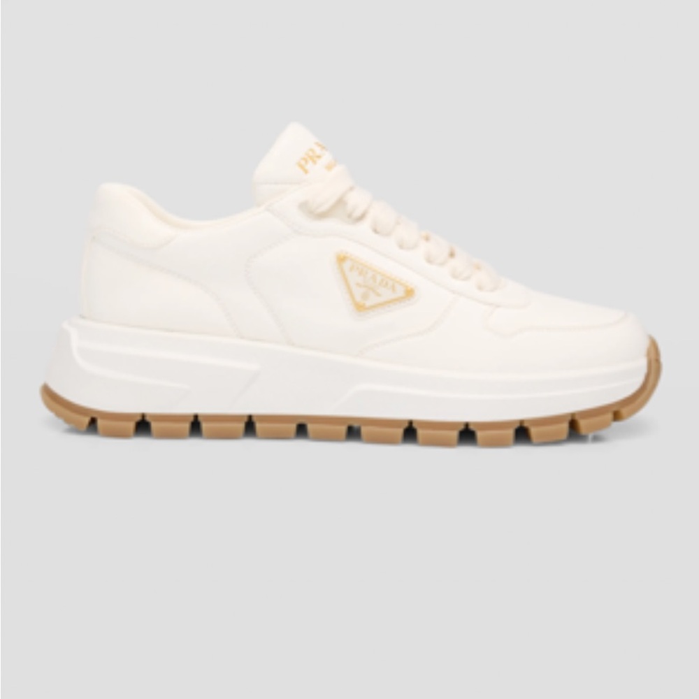 Prada leather Cream Sneakers with Brown Sole